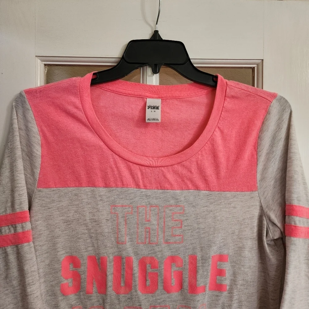 Victoria’s Secret PINK Snuggle Is Real Sleep Shirt Large Gray 3/4 Sleeve Lounge